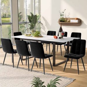 Conjunto mesa de jantar extensível com 8 cadeiras mdf branco e preto