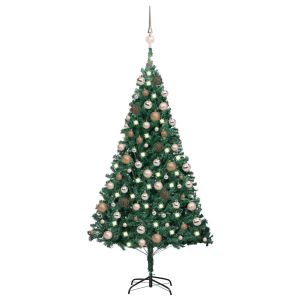 vidaXL árbol de navidad preiluminado con luces y bolas verde 150 cm