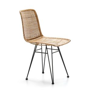 Cadeira 55x43x84 em metal preto, vime natural