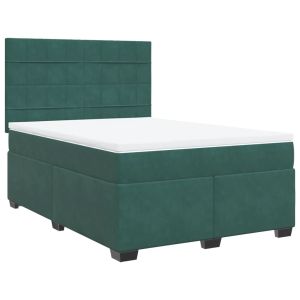 vidaXL cama box spring con colchón terciopelo verde oscuro 140x200 cm