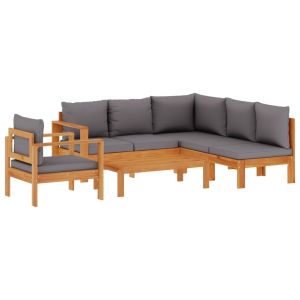 vidaXL set de sofás de jardín con cojines 5 pzas madera maciza acacia