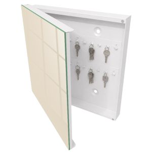 Caixa para chaves de vidro 30x30x5 cremoso, abertura à esquerda branca