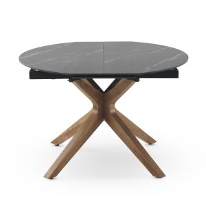 Mesa redonda extensível 120/160x90 com base em madeira de car, 120x120x77cm