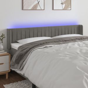 Cabeceira cama c/ luzes LED veludo 183x16x78/88 cm cinza-claro ptob5396