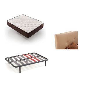 Pack colchão + cabeceira estofada + sommier 105x180 bege