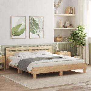 Cama c/ cabeceira/luzes LED 180x200cm carvalho sonoma seaw4433