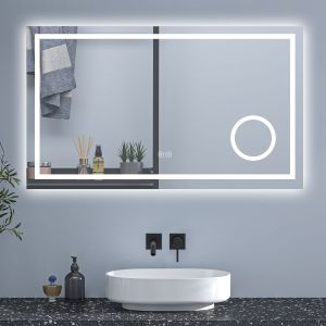 Aica espelho de casa de banho LED 120×70cm,espelho de aumento,bluetooth