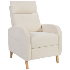 Poltrona relax reclinável poliéster e madeira de borracha color beige