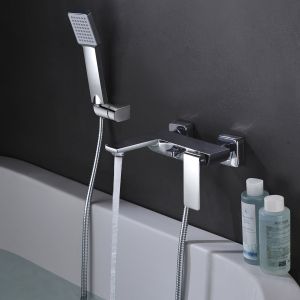Misturador para banheira e chuveiro cromado em latão e zama flexível 180 cm