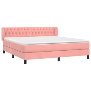 vidaXL cama box spring con colchón terciopelo rosa 160x200 cm