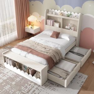 Cama infantil 90x190cm madeira maciça carvalho branca