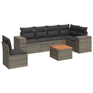 vidaXL set de sofás de jardín 7 piezas con cojines ratán pe gris