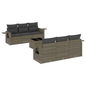 vidaXL set de sofás de jardín 7 piezas con cojines ratán pe gris