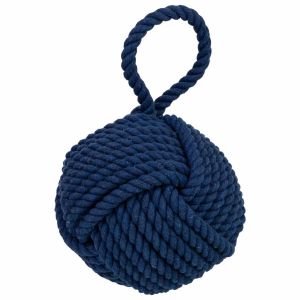 Peso de porta em aLGodão azul, 12x12x25 cm (altura)