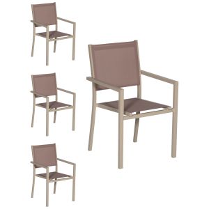 Conjunto de 4 cadeiras de alumínio em tons - textilene taupe