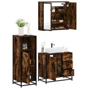 3 pcs conjunto de móveis wc madeira processada carvalho fumado ptr6321