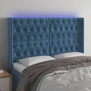 Cabeceira cama c/ luzes LED veludo 163x16x118/128cm azul-escuro ptob6189