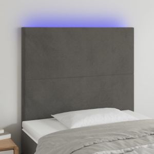 Cabeceira de cama c/ LED veludo 90x5x118/128 cm cinza-escuro ptob1628