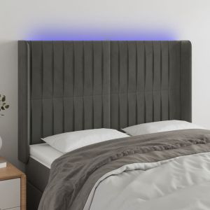 Cabeceira de cama c/ LED veludo 147x16x118/128 cm cinza-escuro ptob5544