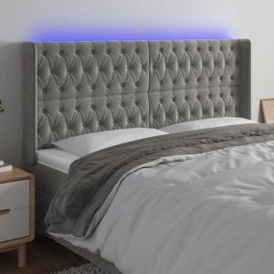 Cabeceira cama c/ luzes LED veludo 183x16x118/128cm cinza-claro ptob8977