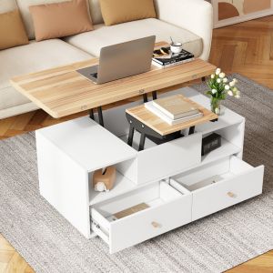 Mesa de centro elevatória com 4 gavetas natural 47,5x100x50cm