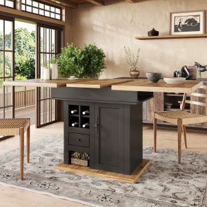 Mesa de jantar extensível com arrumação mdf preto 75x110-140x80cm