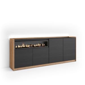 Aparador sala de jantar, 207x37x80cm, lareira eléctrica, LED rf4914