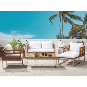 Conjunto de jardim com mesa 4 lugares bermuda madeira de acácia castanho