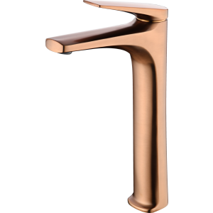 Torneira monocomando para lavabo alta em latão com acabamento ouro rosa esc