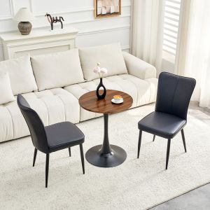 Conjunto mesa redonda 60 cm e 2 cadeiras em pu preto e mdf