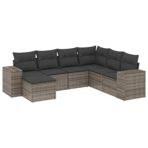 vidaXL set de sofás de jardín 7 piezas con cojines ratán pe gris