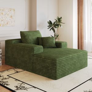 Sofá chaise longue em tecido canelado verde sem montagem