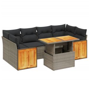 vidaXL set de sofás de jardín 7 piezas con cojines ratán pe gris