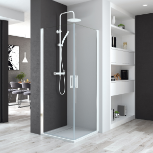 Ecrã de duche 2 portas dobráveis 85 + 70cm branco transparente