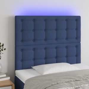 Cabeceira cama c/ LED tecido 80x5x118/128 cm azul ptob8250