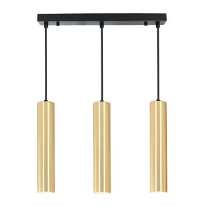 Candeeiro suspenso triplo minimalista em metal dourado mate 30 cm gu10