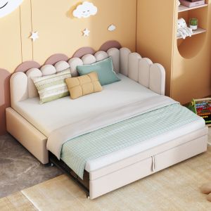 Sofá cama l 90x200cm com cama extra veludo – bege