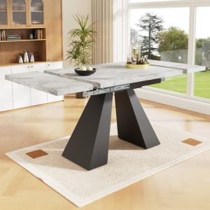 Mesa de jantar extensível mármore preto cinza 77x99x74cm
