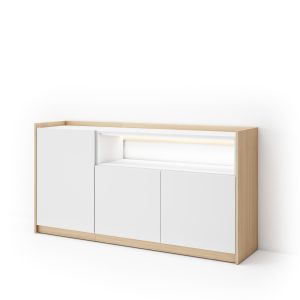 Aparador sala de jantar, 156x37x80cm, branco e carvalho soft, LED rf4925