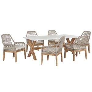 Conjunto de refeição de jardim 6 lugares olbia com almofadas creme