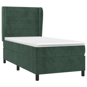 vidaXL cama box spring con colchón terciopelo verde oscuro 90x200 cm
