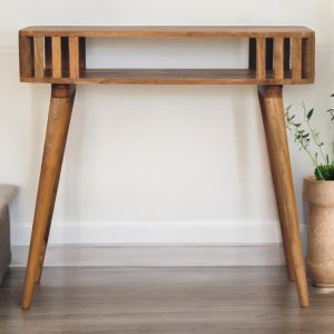 Artisan furniture mesa consola em madeira maciça com ripas oakish