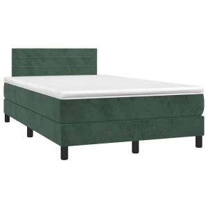 vidaXL cama box spring colchón y LED terciopelo verde oscuro 120x190cm