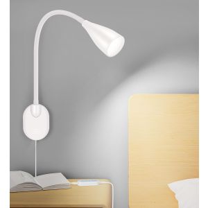 Luminária de leitura de parede multicor usb regulável branco
