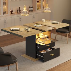 Mesa de jantar extensível com LED madeira 75x110x80cm