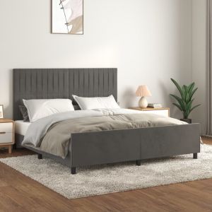 Cama c/ cabeceira 180x200cm veludo cinzento-escuro seaw3741