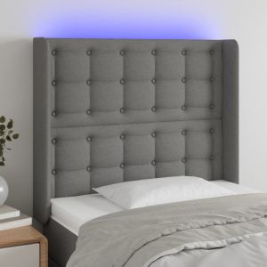 Cabeceira cama c/ luzes LED tecido 83x16x118/128cm cinza-escuro ptob9536