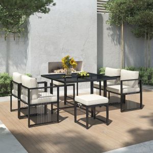 Conjunto exterior 6 lugares mesa 117x117cm vidro preto