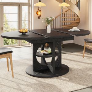 Mesa de jantar extensível com arrumação mdf preto 76x110/150x110cm