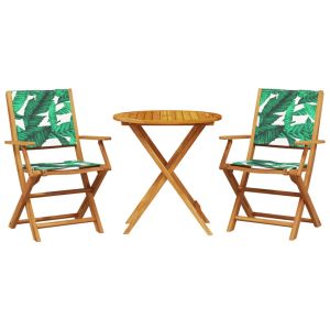 vidaXL juego de bistro de 3 piezas tela madera maciza estampado hojas